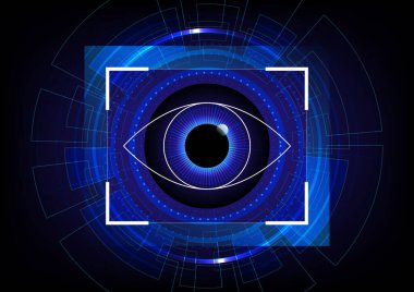 Teknoloji göz tanıma tekniğinin vektör çizimi soyut arkaplan. Teknoloji arka planı.