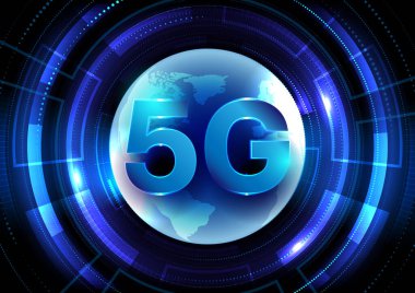 Teknoloji ağının vektör illüstrasyonu.5G ağ kablosuz internet Wi-fi. Küresel ağ.