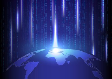 Vektör. Gezegenin haritası. Dünya haritası. Küresel sosyal ağ. Geleceğe. Dünya gezegeninin mavi fütüristik geçmişi. İnternet ve teknoloji.