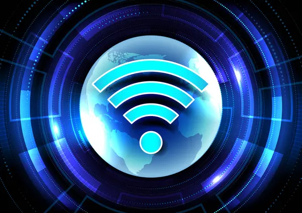 Teknoloji Ağının Arka Planının Vektör Illüstrasyonu Wireless Internet Global Siber — Stok Vektör