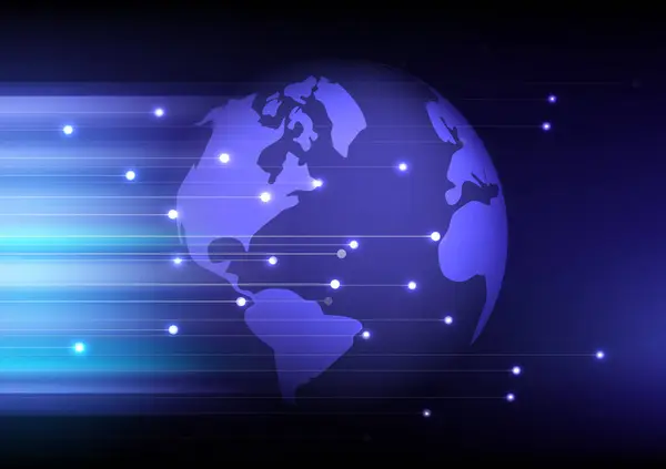 行星的地图 世界地图 全球社会网络 蓝色未来派背景与行星地球 互联网和技术 — 图库矢量图片#