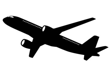 siluet siyah uçak beyaz arka planda izole