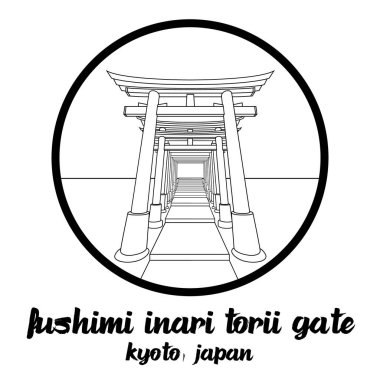 Simge hattı Fushimi Inari Torii Kapısı 'nı çember yapın. vektör illüstrasyonu