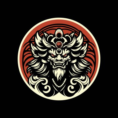 Soyut kültür aslan logosu Art Art Japonya tarzı. vektör illüstrasyonu