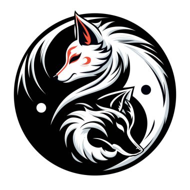 Kisune logosu Japon Kore tarzı. vektör illüstrasyonu