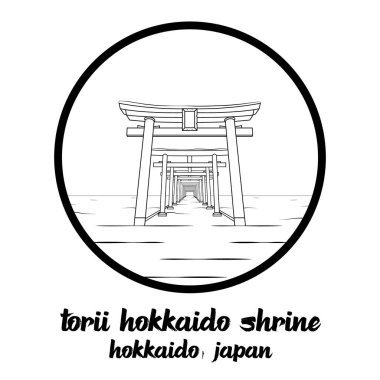 Icon Torii Hokkaido Tapınağı 'nı çember yapın. Vektör illüstrasyonu