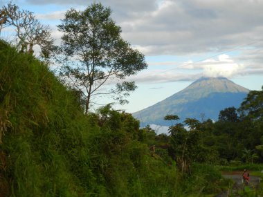 Merkezi Cava 'daki Mantran Wetan Köyü' nden Sumbing Dağı görüldü.