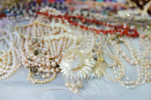 Handmade Necklaces Made Precious Cultured Pearls Sale Accessories Mexican Market — Stock Photo, Image