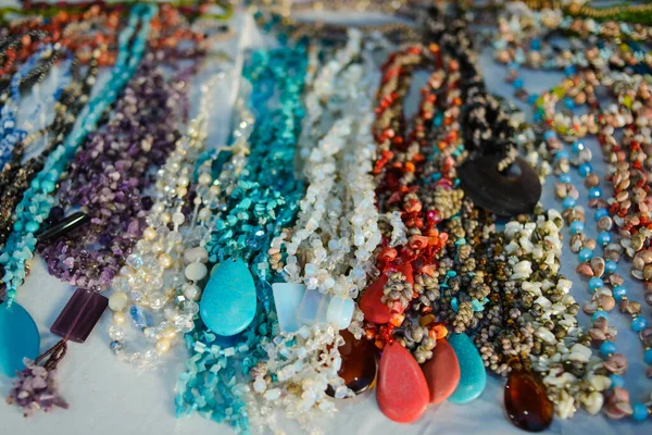 Handmade Necklaces Made Precious Stones Sale Accessories Mexican Market — Stock Photo, Image
