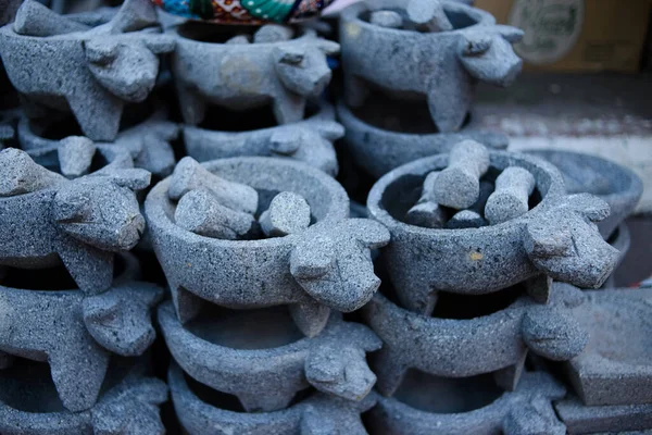 Kézzel Készített Kőmolcajete Malac Alakban Prehispán Konyhai Eszköz — Stock Fotó