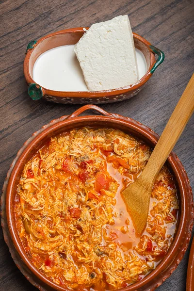 Authentic Mexican Chicken Tinga Typical Mexican Food Prepared Clay Pot — Stock Photo, Image