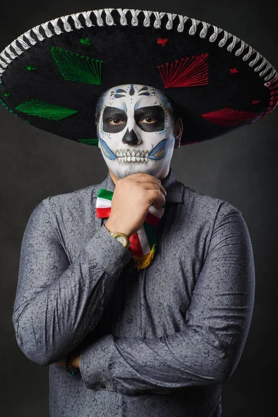Portrait Catrin Wearing Charro Hat Typical Mexican Character Day Dead — Stock Photo, Image
