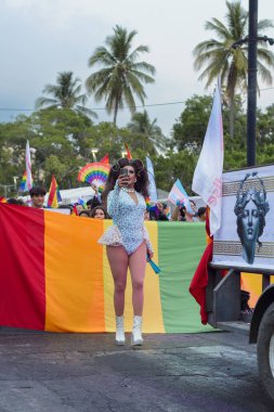 Colima, Colima. Meksika; 15 Haziran 2024: Eşcinsel Onur Yürüyüşü sırasında Drag Queen 'in Portresi.