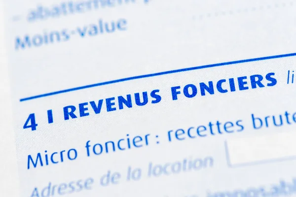 Podatki Francji Szczegół Francuskiej Deklaracji Podatku Dochodowego Wraz Zbliżeniem Części — Zdjęcie stockowe