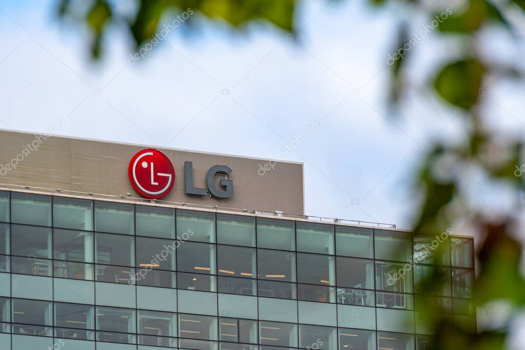 Courbevoie, France - February 2, 2023: Exterior view of the headquarters of LG Electronics France, a French subsidiary of the Korean group LG, specialized in electronics, telecoms and chemicals