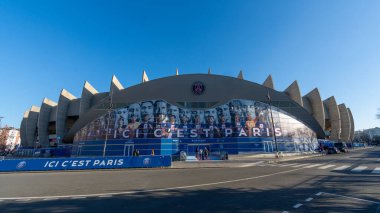 Boulogne-Billancourt, France - February 6, 2023: Main entrance of the Parc des Princes, French stadium hosting the Paris Saint-Germain football club clipart