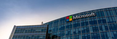 Issy-les-Moulineaux, France - February 6, 2023: Facade of the French headquarters of Microsoft, an American multinational company that develops, manufactures, licenses and markets computer software