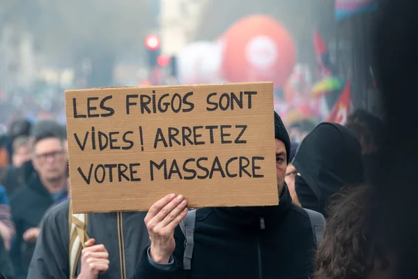 Paris France April 2023 French Protester Showing Sign Written French — Stock Photo, Image