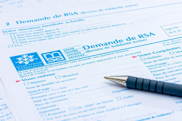 Clamart França Maio 2023 Formulário Candidatura Para Rsa Revenu Solidarite — Fotografia de Stock
