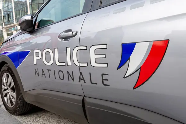 Puteaux France Octobre 2023 Gros Plan Marquage Police Nationale Écrit Photos De Stock Libres De Droits