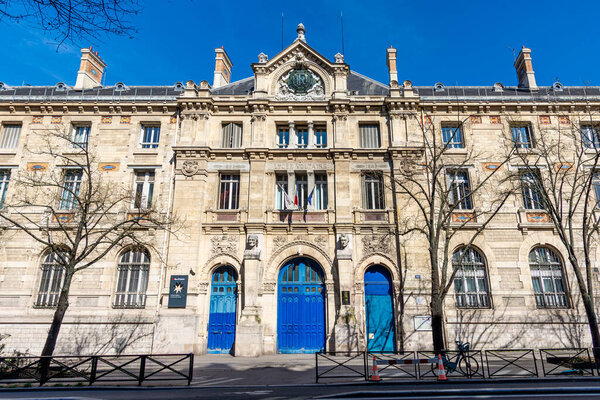 Paris, France - March 22, 2024: Exterior view of the Lycee Voltaire, a Parisian public general and technological education establishment located in the 11th arrondissement of Paris