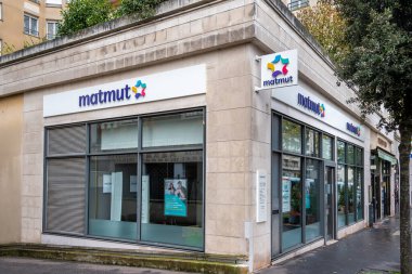 Chatillon, France - January 5, 2025: Exterior view of a Matmut local branch. Matmut, acronym for Mutuelle assurance des travailleurs mutualistes, is a French mutual insurance company clipart