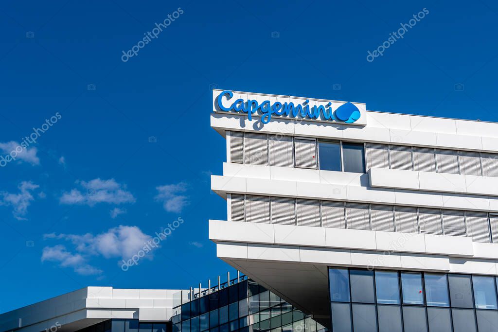 Issy-les-Moulineaux, France - March 29, 2025: Facade of the Capgemini France headquarters. Capgemini is a French multinational information technology (IT) services and consulting company