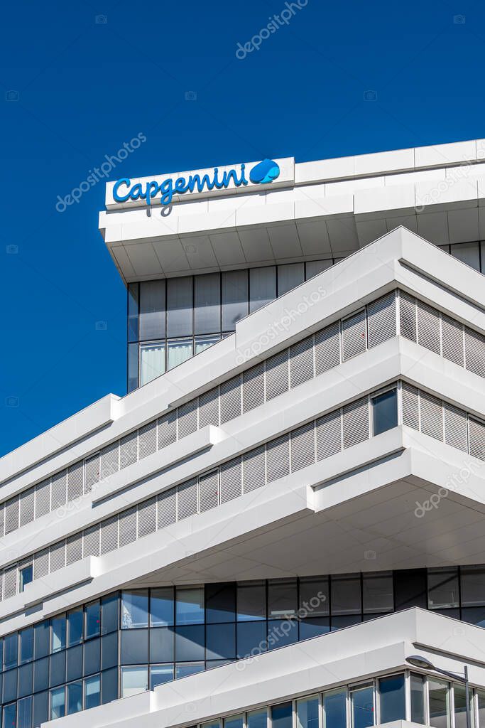 Issy-les-Moulineaux, France - March 29, 2025: Facade of the Capgemini France headquarters. Capgemini is a French multinational information technology (IT) services and consulting company
