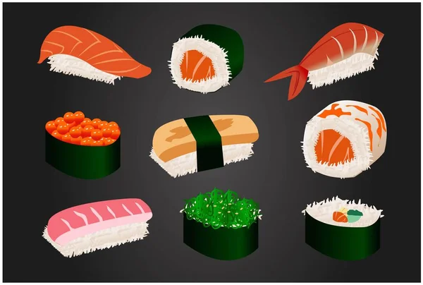 Set Sushi Delicioso Japón Vector — Vector de stock