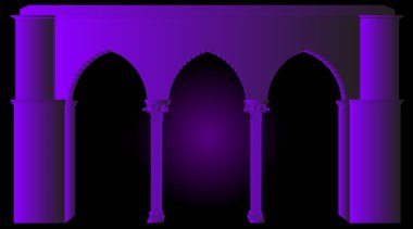 Hint veya Arap sarayına giriş, mor arka planda izole edilmiş gri ve eflatun renkli düz vektör illüstrasyon, duvar kağıdı, kapak için arka plan, davetiye kartları için kullanılabilir