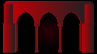 Sıva duvar ve mermer zemin Doğu tarzı kemerli. 3D render