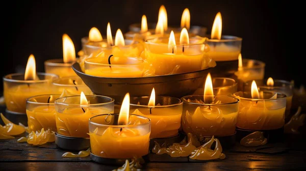 Палаючі Свічки Церкві Темному Тлі Ідея Молитви Релігії — стокове фото