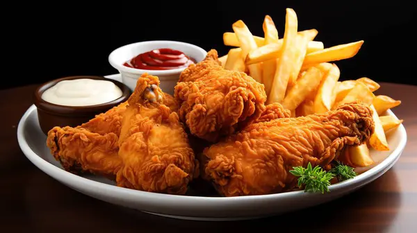 Kızarmış Tavukları Beyaz Tabakta Kapatın Masada İzole Edildi. Lezzetli ve Sarı Altın Renkli Bak.