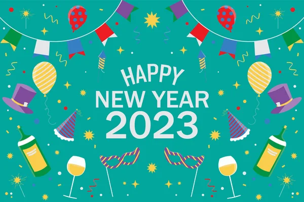 Nieuwjaar 2023 Achtergrond Ontwerp Met Plat Ontwerp Van Vectorillustraties — Stockvector