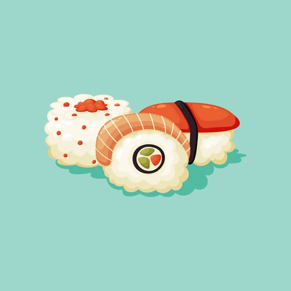 Latar Belakang Sushi Desain Dengan Gaya Kartun Ilustrasi Desain Vektor - Stok Vektor