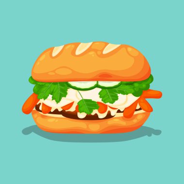 Banh Mi geçmişi. Çizgi film tarzında dizayn. Vektör tasarımı illüstrasyonu.