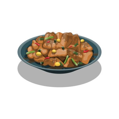 Kung Pao Tavuk geçmişi. Çizgi film tarzında dizayn. Vektör tasarımı illüstrasyonu.