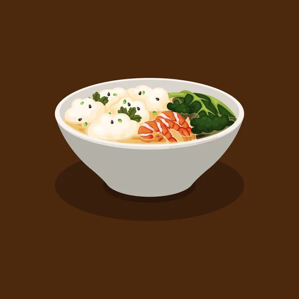 Wonton Noodles Background Design Cartoon Style Vector Design Illustration — Stock Vector