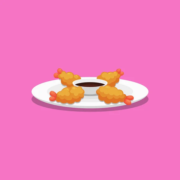 Tempura Japon Yemekleri Çizgi Filmli Tasarım Vektör Tasarımı Illüstrasyonu — Stok Vektör