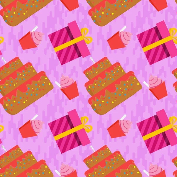 Gift Box Cake Ice Cream Seamless Pattern Vector Illustration — Stock Vector