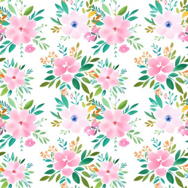 Çiçek şeklindeki suluboya pürüzsüz desen. Vektör illüstrasyonu.