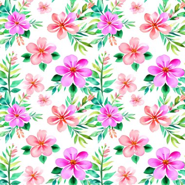 Çiçek şeklindeki suluboya pürüzsüz desen. Vektör illüstrasyonu.