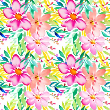 Çiçek şeklindeki suluboya pürüzsüz desen. Vektör illüstrasyonu.