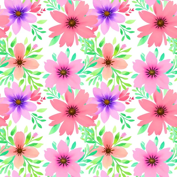 Floral Σχήμα Ακουαρέλα Αδιάλειπτη Μοτίβο Εικονογράφηση Διάνυσμα Floral Σχήμα Υδατογραφία — Διανυσματικό Αρχείο