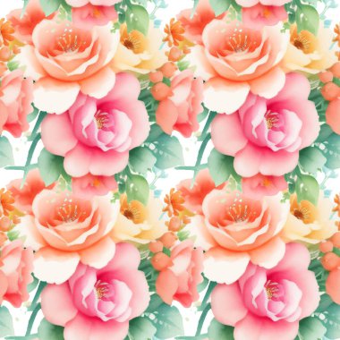 Çiçek şeklindeki suluboya pürüzsüz desen. Vektör illüstrasyonu.