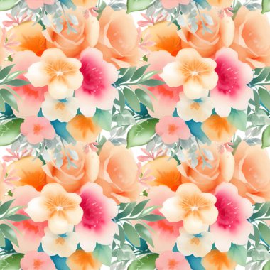 Çiçek şeklindeki suluboya pürüzsüz desen. Vektör illüstrasyonu.