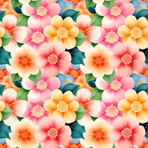 Floral Σχήμα Ακουαρέλα Αδιάλειπτη Μοτίβο Εικονογράφηση Διανύσματος — Διανυσματικό Αρχείο