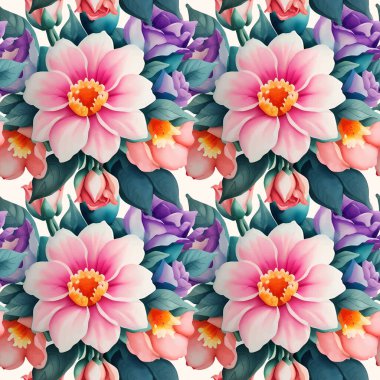 Çiçek şeklindeki suluboya pürüzsüz desen. Vektör illüstrasyonu.