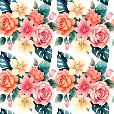 Çiçek şeklindeki suluboya pürüzsüz desen. Vektör illüstrasyonu.