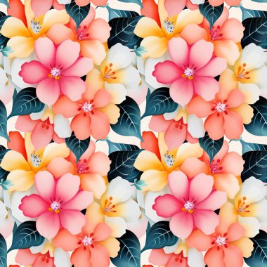 Çiçek şeklindeki suluboya pürüzsüz desen. Vektör illüstrasyonu.